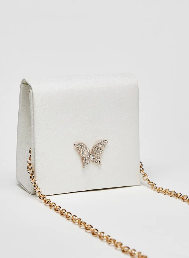 MISSY Little Missy Textured Crossbody Bag with Butterfly Accent and Chain Strap