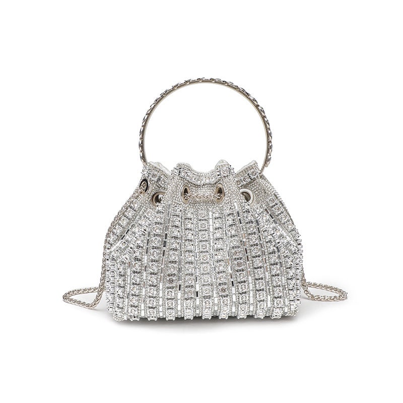 Evening Bag For Women 2026 New Style Elegant Diamond-Encrusted Handbag Chain Simple Fashion Full Diamond Tassel Bucket Bag - Image 4