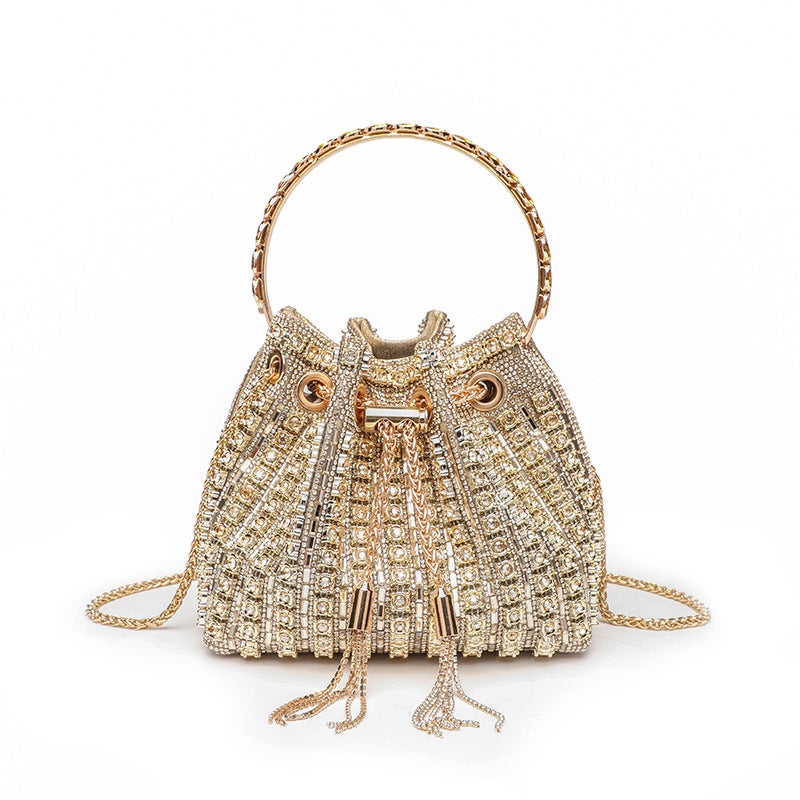 Evening Bag For Women 2026 New Style Elegant Diamond-Encrusted Handbag Chain Simple Fashion Full Diamond Tassel Bucket Bag - Image 1