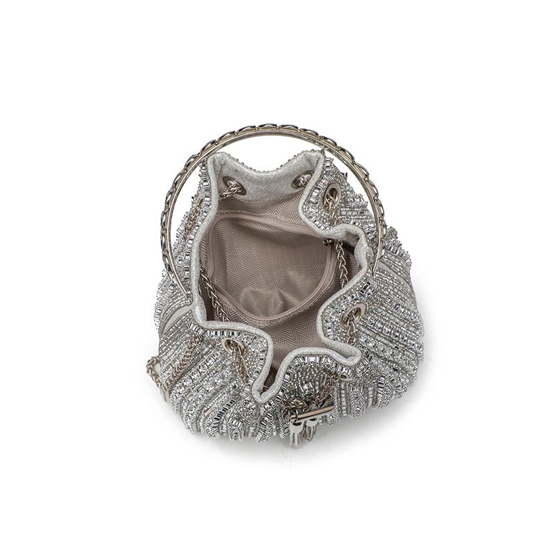 Evening Bag For Women 2026 New Style Elegant Diamond-Encrusted Handbag Chain Simple Fashion Full Diamond Tassel Bucket Bag - Image 5