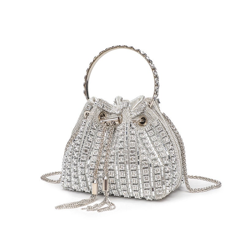 Evening Bag For Women 2026 New Style Elegant Diamond-Encrusted Handbag Chain Simple Fashion Full Diamond Tassel Bucket Bag - Image 3
