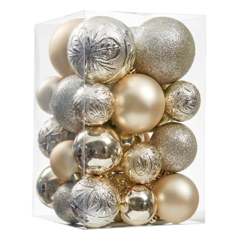 Wironlst Christmas Ball Olments - 30pcs الحلي عيد الميلاد البلاستيكية المضادة للبلاستيك الحلي معلقة زخارف الكرة لحفل زفاف الشجرة في عيد الميلاد (شمبانيا متعددة الحجم) - Image 1