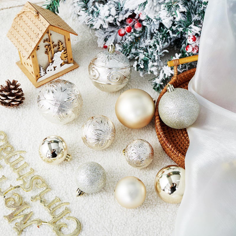 Wironlst Christmas Ball Olments - 30pcs الحلي عيد الميلاد البلاستيكية المضادة للبلاستيك الحلي معلقة زخارف الكرة لحفل زفاف الشجرة في عيد الميلاد (شمبانيا متعددة الحجم) - Image 3