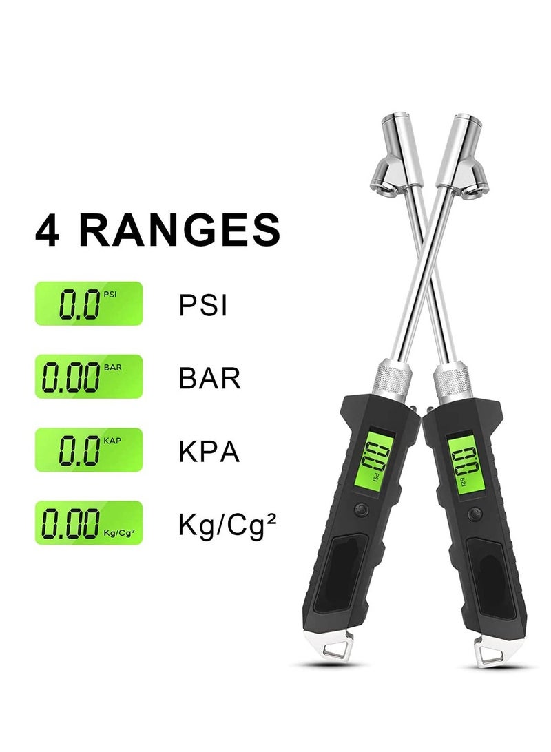 Generic Digital Tire Pressure Gauge 230 PSI Heavy Duty Dual Head for Truck and RV with Backlit LCD and Flashlight with Keyring Tyre Air Inflator Gauge With Flexible Hose for Cars Motorbike  - Image 2