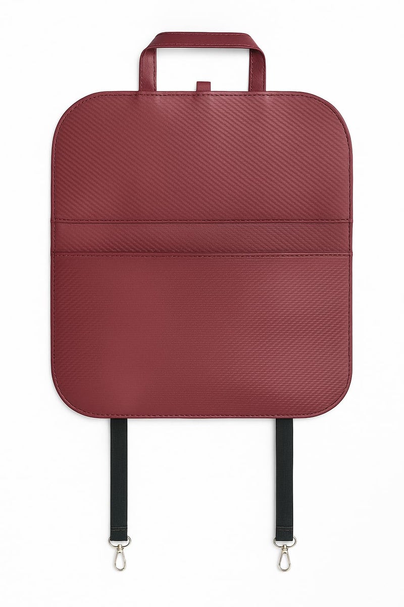 Backseat Car Organizer – Waterproof Seat Protector and Kick Mat with Cup Holders, Tissue Dispenser, and Storage Pockets – Universal Fit for Cars, SUVs, and Trucks (Maroon CarbonFiber) - Image 5