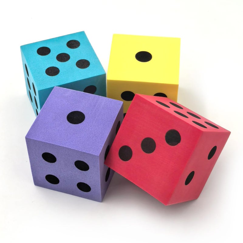 Deke Home - Foam Dice Set 4 Pack, Big Dice for Classroom & Home Schooling, Assorted Bright Colors, Large 1.96 in, Lightweight, Quiet Play Toy, Math Games, Classrooms - Image 1