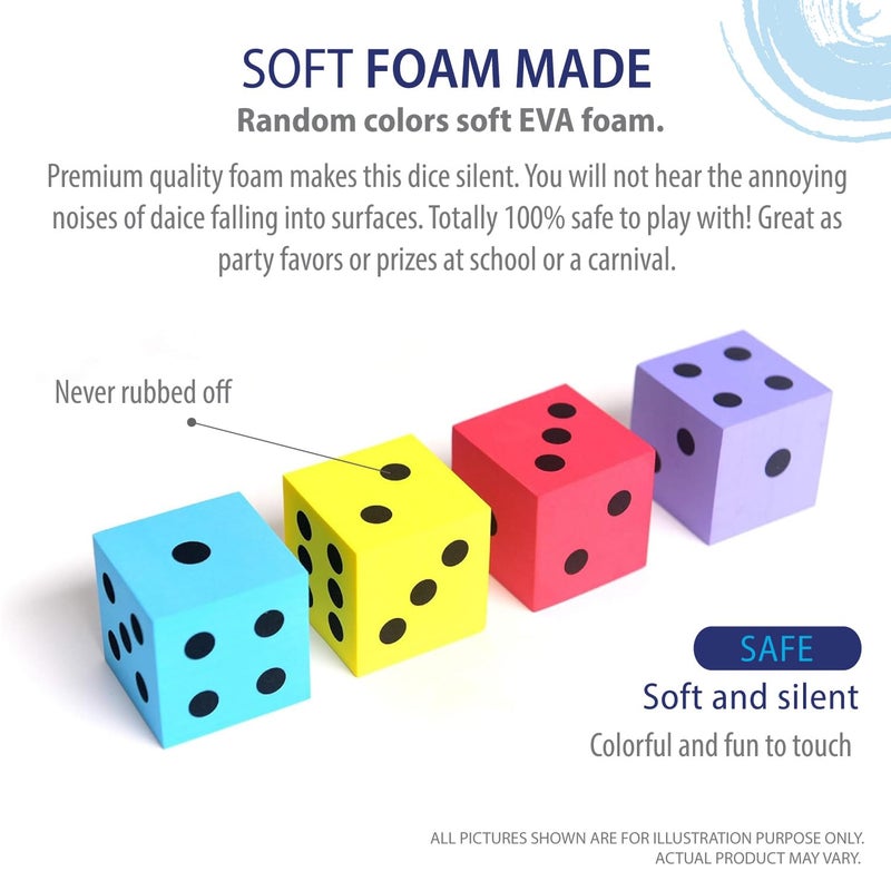 Deke Home - Foam Dice Set 4 Pack, Big Dice for Classroom & Home Schooling, Assorted Bright Colors, Large 1.96 in, Lightweight, Quiet Play Toy, Math Games, Classrooms - Image 4