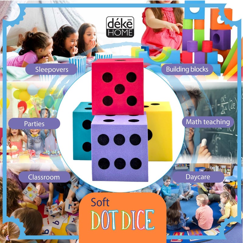 Deke Home - Foam Dice Set 4 Pack, Big Dice for Classroom & Home Schooling, Assorted Bright Colors, Large 1.96 in, Lightweight, Quiet Play Toy, Math Games, Classrooms - Image 5