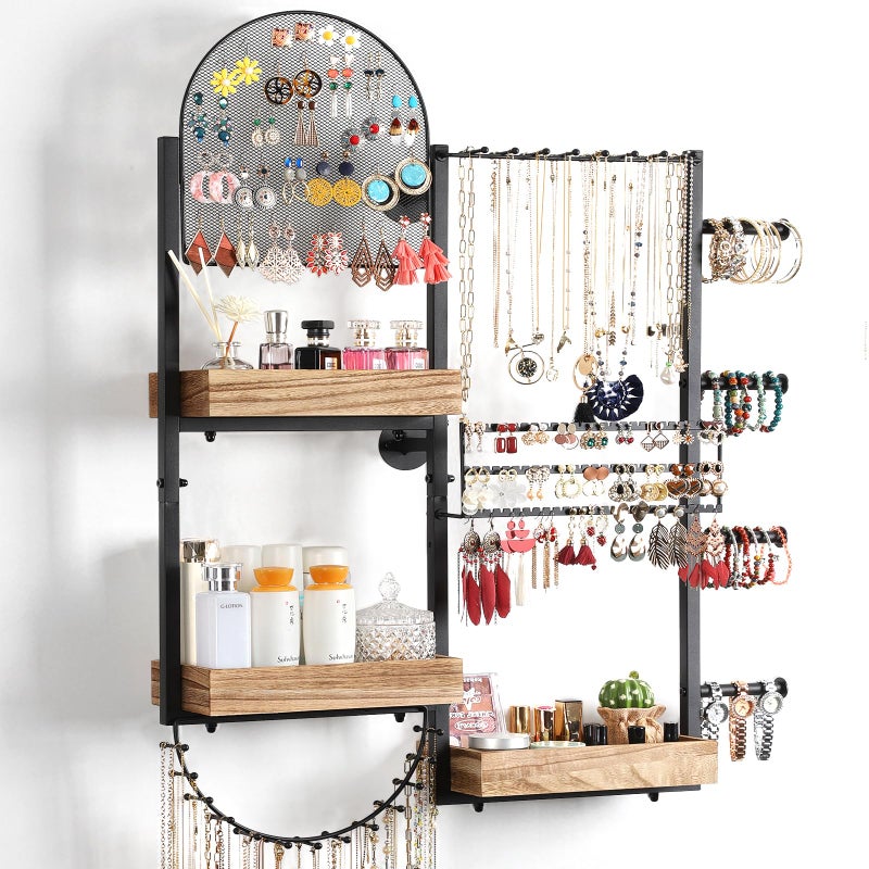 Keebofly Jewelry Organizer  Large Wall Mount Hanging Jewelry Holder Display for Earrings Rings Necklaces Bracelets Makeup Perfume  Watches