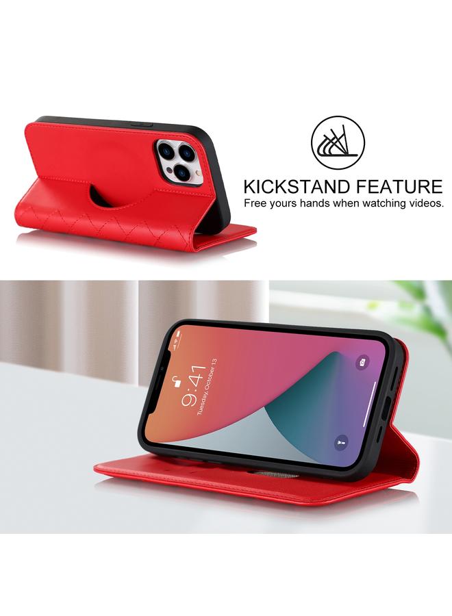 Zaboon Case For iPhone 12 / 12 Pro Rhombic MagSafe RFID Anti-Theft Wallet Leather Phone Case - Image 4