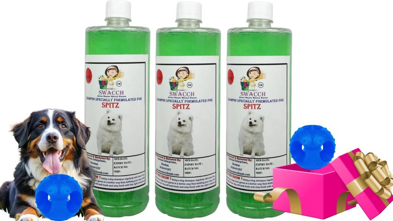 swacch Pet Shampoo | Puppy Safe Shampoo | PH Balanced | Ditch to Itch for Spitz Dog Shampoo 3 Litre (Neem Alovera) + Goofy Ball Chew Toy Combo Pack - Image 1