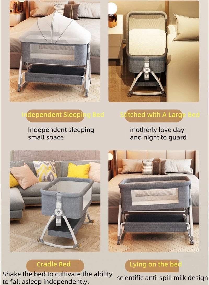 Noor&Star Multi-Functional Portable Baby Bed - 6-Level Adjustable(40-53cm) with Mosquito Net/Memory Foam Mattress/Storage Basket/Waterproof Pad/Orthopedic Pillow - Image 3