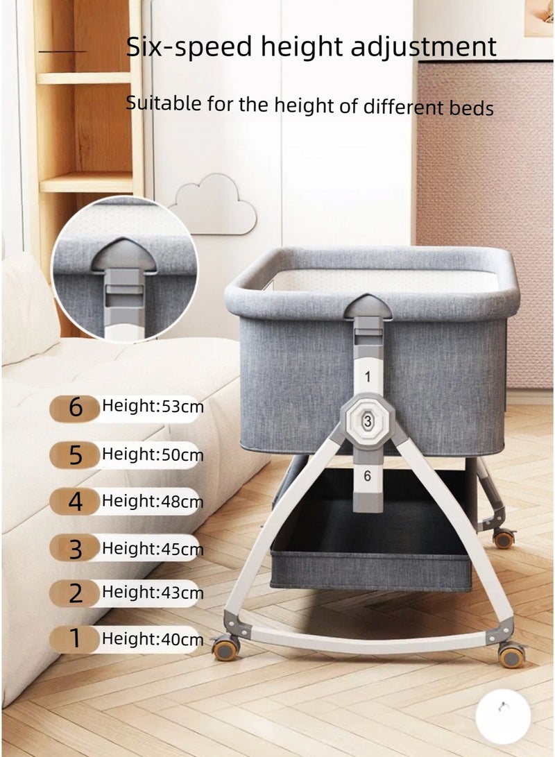 Noor&Star Multi-Functional Portable Baby Bed - 6-Level Adjustable(40-53cm) with Mosquito Net/Memory Foam Mattress/Storage Basket/Waterproof Pad/Orthopedic Pillow - Image 4