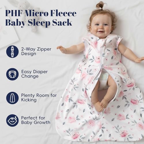 PHF Warm Micro-Fleece Baby Sleep Sack 12-18 Months, Soft Baby Wearable Blanket, 2-Way Zipper Sleeping Bags, 2 Pack Comfy Toddler Sleeping Sack for Boys, Large Size, Floral - Image 2