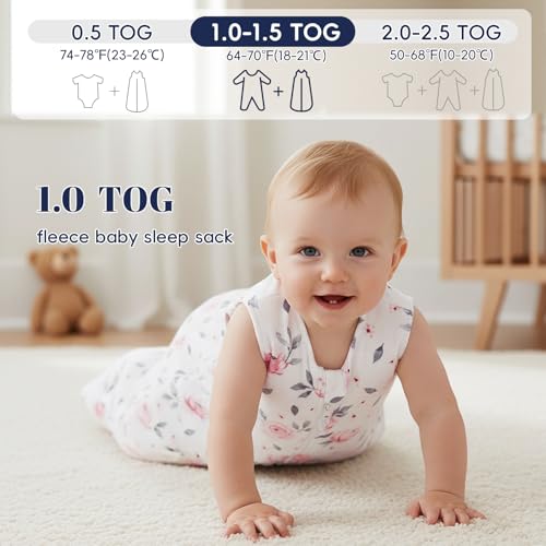 PHF Warm Micro-Fleece Baby Sleep Sack 12-18 Months, Soft Baby Wearable Blanket, 2-Way Zipper Sleeping Bags, 2 Pack Comfy Toddler Sleeping Sack for Boys, Large Size, Floral - Image 4