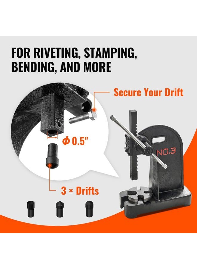 VEVOR Arbor Press, 3 Ton Manual Arbor Press, 12.2" Maximum Height, Cast Iron Heavy-duty Manual Desktop Arbor Press, Precision Hand Press for Stamping, Bending, Stretching, Forming - Image 3