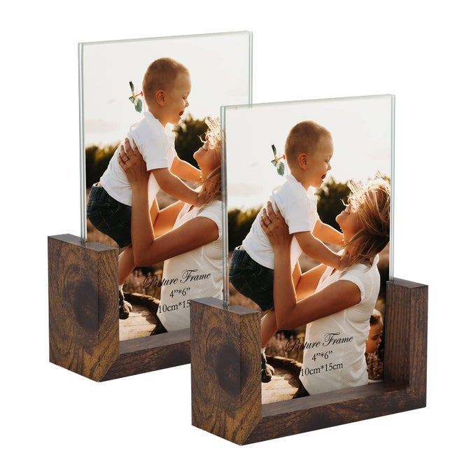 4X6 PICTURE FRAME SET OF 2 RUSTIC USHAPED DOUBLE SIDED FRAMES MADE TO DISPLAY 4 BY 6 PHOTOS MENU HOLDER SIGN CARD STAND FOR DESK TABLETOP