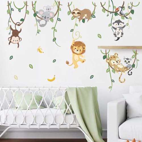 decalmile Jungle Animals Safari Wall Decals Lion Monkey Koala Wall Stickers Baby Nursery Kids Room Toddler Room Wall Decor - Image 1