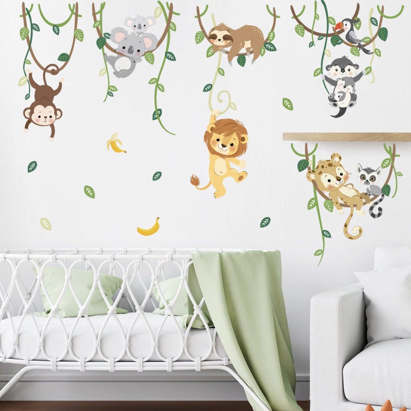 decalmile Jungle Animals Safari Wall Decals Lion Monkey Koala Wall Stickers Baby Nursery Kids Room Toddler Room Wall Decor - Image 2