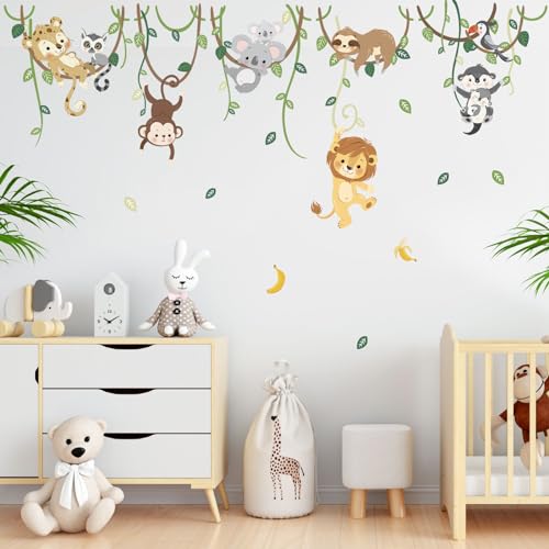 decalmile Jungle Animals Safari Wall Decals Lion Monkey Koala Wall Stickers Baby Nursery Kids Room Toddler Room Wall Decor - Image 3