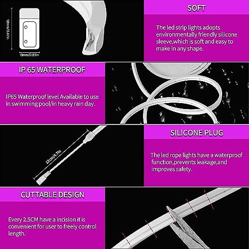 XERGY LED Neon Strip Lights 16.5ft - Waterproof Indoor/Outdoor for Home Decoration & Custom Sign - Pink (12V 2A Power Adapter Included) - Image 2
