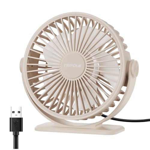 TriPole USB Desk Fan Mini Portable Personal Fan, 3 Speeds Adjustable Strong Breeze Small Electric Fan, 360° Rotation Quiet Plug In USB Fan for Desktop Bedroom Office Table Travel Cruise, Pink, 4.5in - Image 1