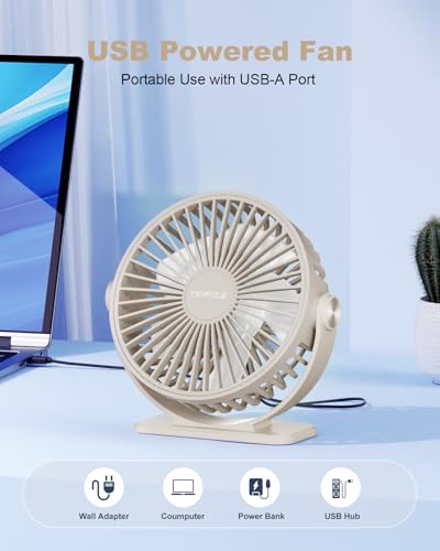 TriPole USB Desk Fan Mini Portable Personal Fan, 3 Speeds Adjustable Strong Breeze Small Electric Fan, 360° Rotation Quiet Plug In USB Fan for Desktop Bedroom Office Table Travel Cruise, Pink, 4.5in - Image 2