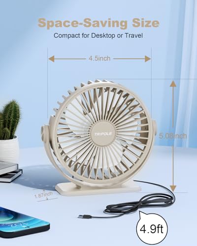 TriPole USB Desk Fan Mini Portable Personal Fan, 3 Speeds Adjustable Strong Breeze Small Electric Fan, 360° Rotation Quiet Plug In USB Fan for Desktop Bedroom Office Table Travel Cruise, Pink, 4.5in - Image 5