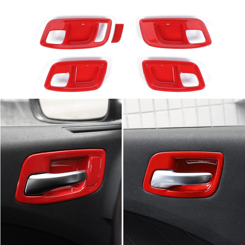 RAZPOY Inner Door Handle Bowl Cover for Charger Accessories Inner Handle Bowl Trim Compatible with Dodge Charger 20112022 Chrysler 300Red - Image 2