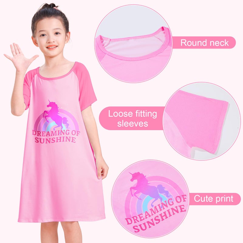 Play Tailor 2Pcs Girls Nightgowns Kids Pajamas Princess Nightgown Dress Sleepwear for Toddler Little Girls, Pink/Purple, 10-11 Y - Image 4