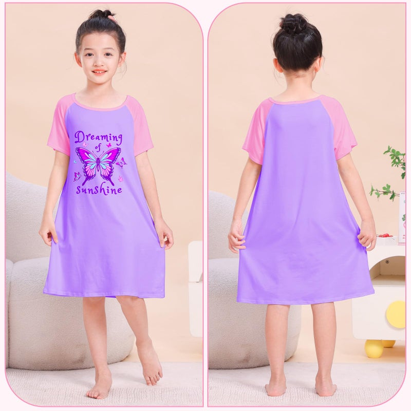 Play Tailor 2Pcs Girls Nightgowns Kids Pajamas Princess Nightgown Dress Sleepwear for Toddler Little Girls, Pink/Purple, 10-11 Y - Image 5