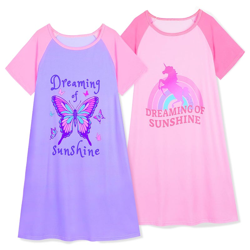 Play Tailor 2Pcs Girls Nightgowns Kids Pajamas Princess Nightgown Dress Sleepwear for Toddler Little Girls, Pink/Purple, 10-11 Y - Image 1