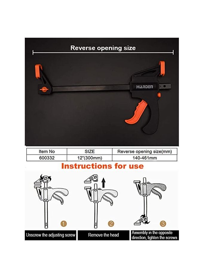 Harden 12" Quick Ratchet Bar Clamp, Heavy Duty Wood Working F Clamp, Nylon-Fiberglass mixture body - Strong Clamping - 600332 - Image 5