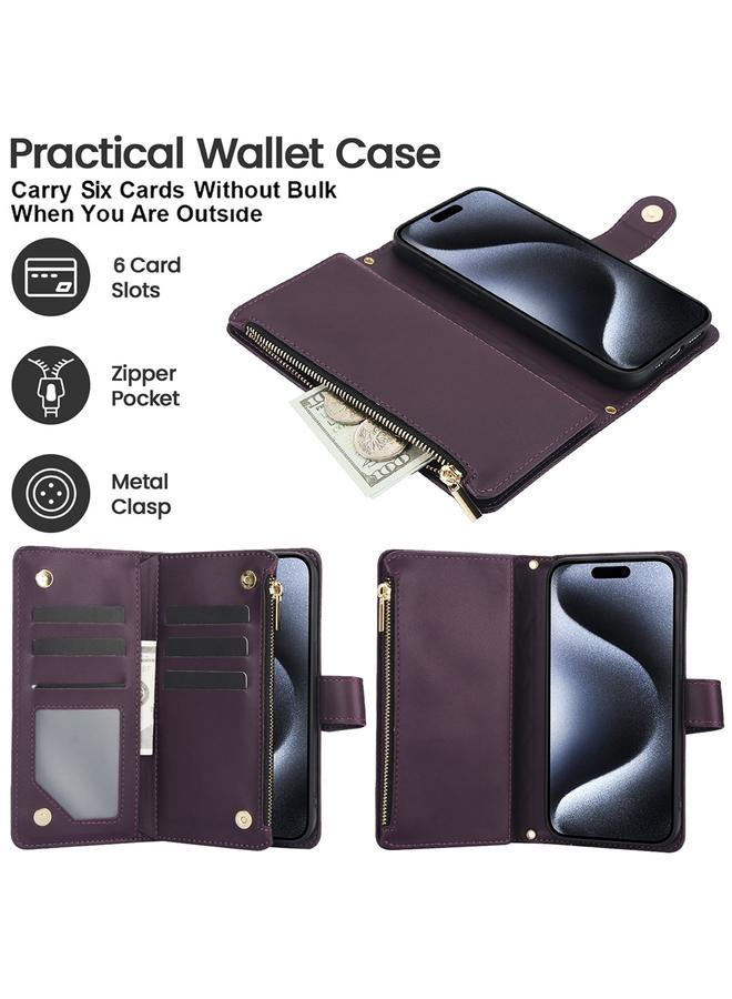 Zaboon Case For iPhone 12 / 12 Pro YM016 Rhombic Zipper Card Wallet Leather Phone Case with Lanyard - Image 4