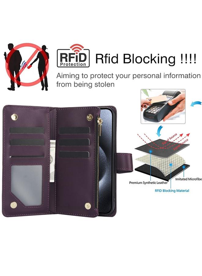 Zaboon Case For iPhone 12 / 12 Pro YM016 Rhombic Zipper Card Wallet Leather Phone Case with Lanyard - Image 5