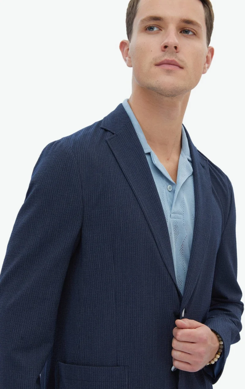 كيب Navy Blue Striped Modern Fit Jacket