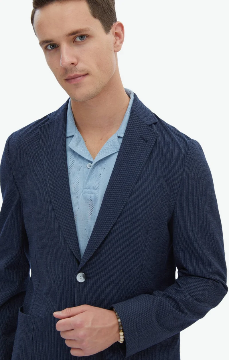 كيب Navy Blue Striped Modern Fit Jacket
