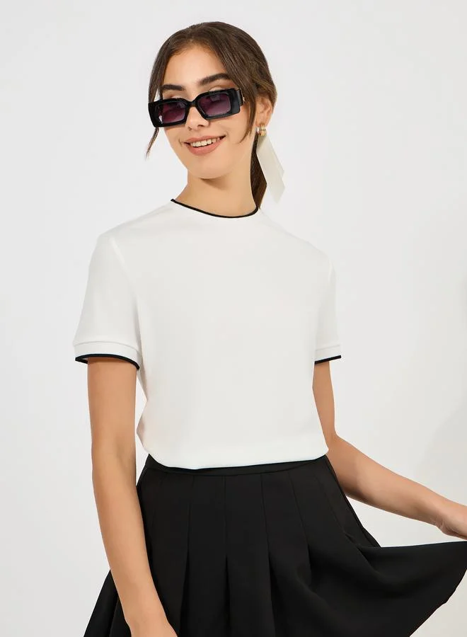 ستايلي Rib Round Neck Knit Top
