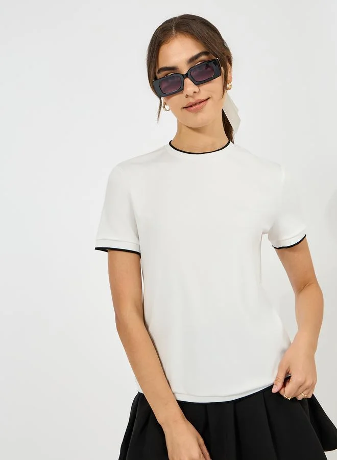ستايلي Rib Round Neck Knit Top
