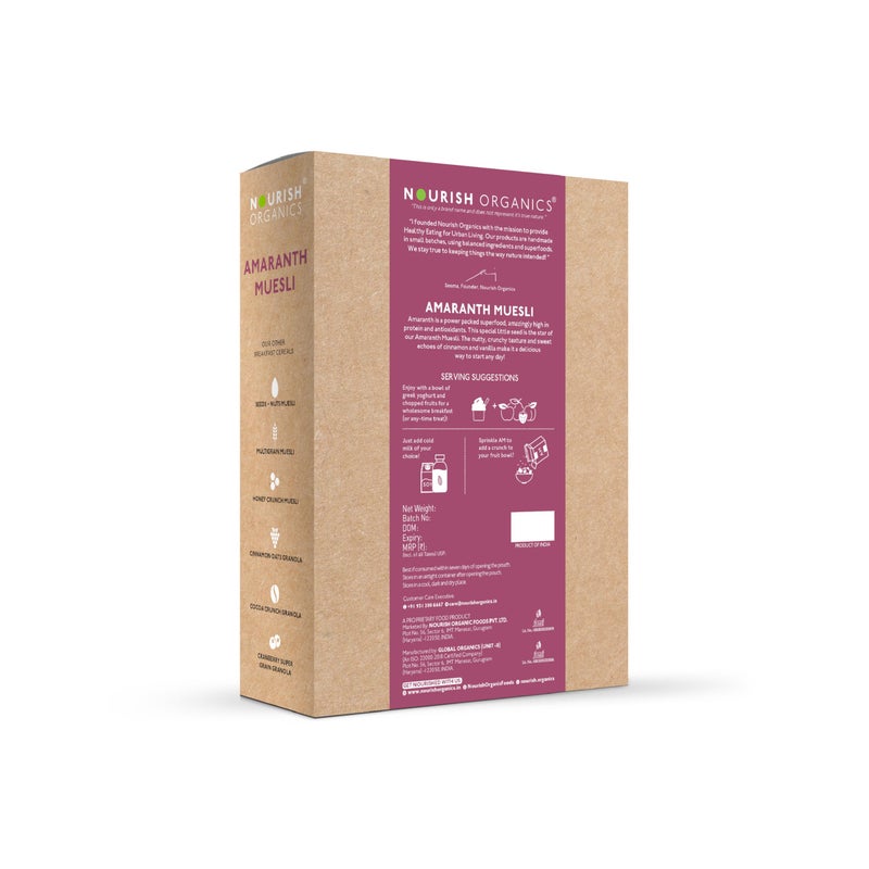 Nourish Organics Amaranth Muesli 280g each Pack of 2 | Healthy and Nutritious Breakfast Cereals with Whole Nuts | No Refined Sugar | Clean Label - Image 2