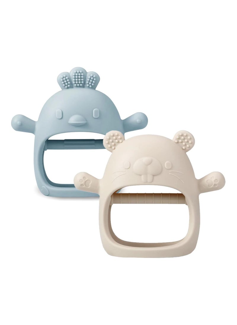 FIRST PRO - 2 Pack Silicone Baby Teething Toys| Baby Hand Teether Mitten for Sucking Needs| Baby Chew Toys Hand Pacifier for Soothing Teething Pain Relief (Pink/Blue) - Image 1