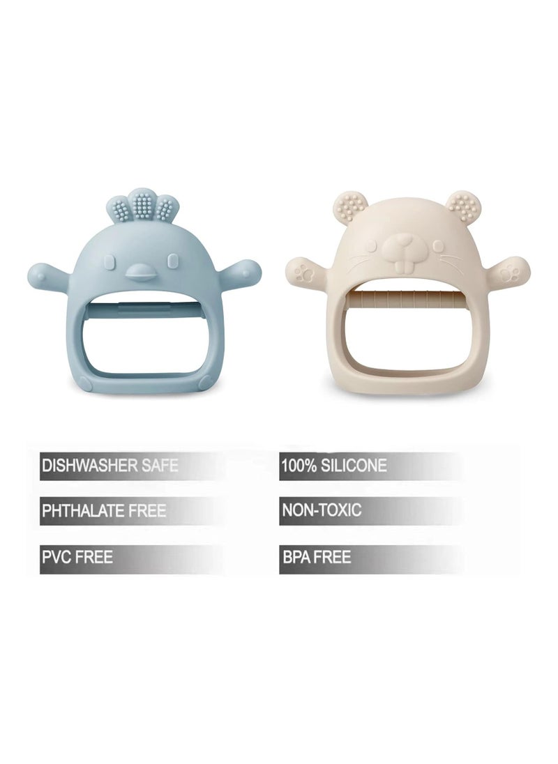 FIRST PRO - 2 Pack Silicone Baby Teething Toys| Baby Hand Teether Mitten for Sucking Needs| Baby Chew Toys Hand Pacifier for Soothing Teething Pain Relief (Pink/Blue) - Image 1