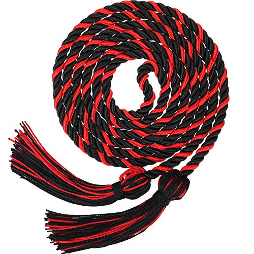 حبال تخرج TecUnite شرف 2025 حبل بوليستر مع خرز لحفل تخرج طلاب 2025 باللون الأسود مع الأحمر