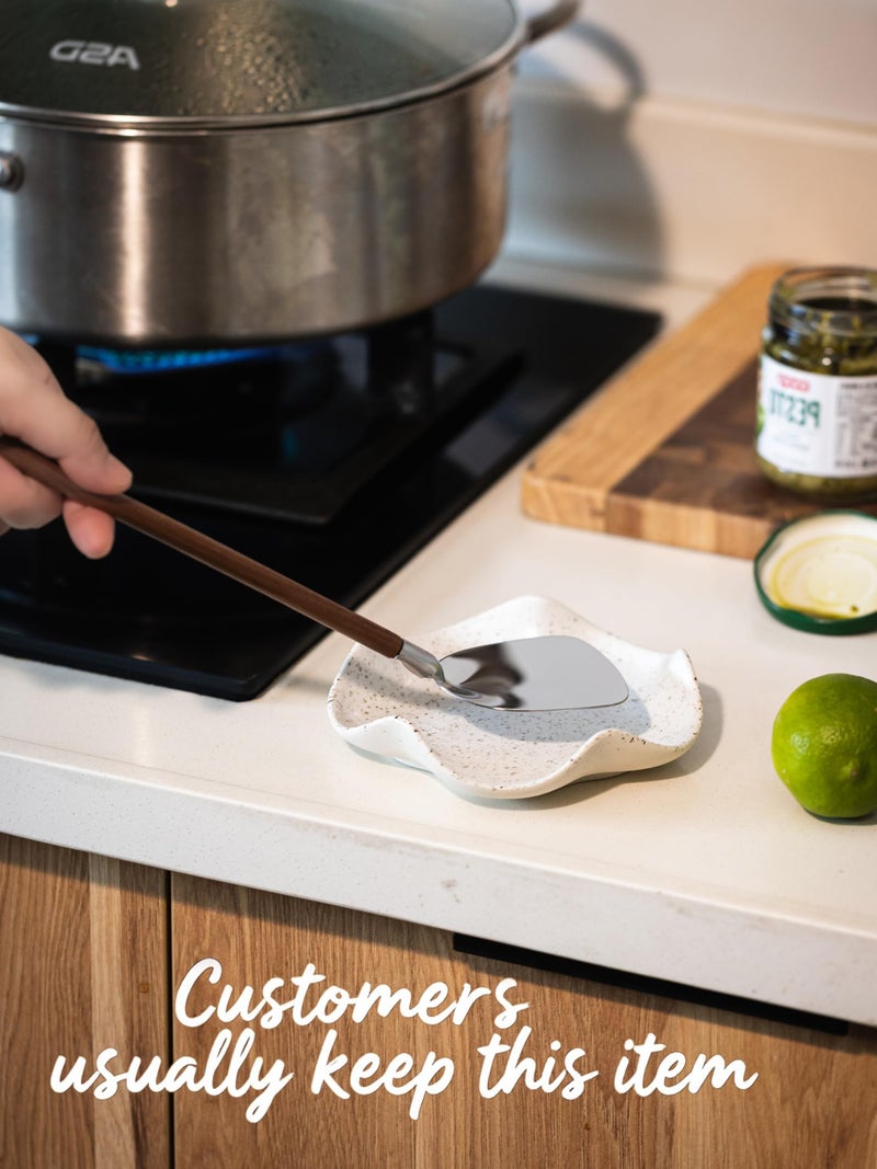 Miamolo Spoon Rest for Kitchen Counter, 5.3" Ceramic Spoon Holder for Stove Top, Cute Coffee Spoon Rest, Modern Kitchen Spoon Holder for Multiple Utensils, Farmhouse Home DÃ©Cor, Housewarming Gift - Image 3