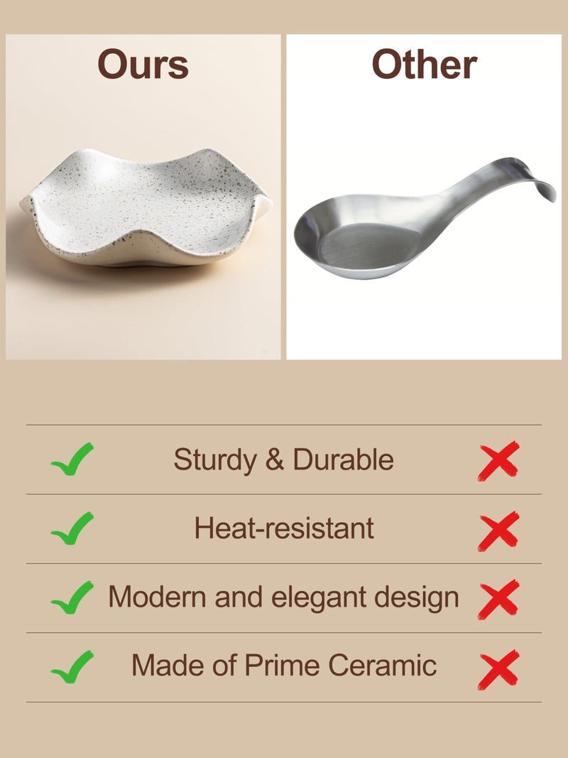 Miamolo Spoon Rest for Kitchen Counter, 5.3" Ceramic Spoon Holder for Stove Top, Cute Coffee Spoon Rest, Modern Kitchen Spoon Holder for Multiple Utensils, Farmhouse Home DÃ©Cor, Housewarming Gift - Image 5