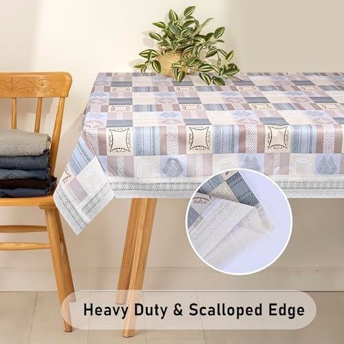 Oriental Weavers OrientalWeavers PVC Dining Table Cover - 60 x 108 in, 8 Seater Table Protector Cover - Rectangle Shape Table Cover with White Side Trim Lace, New Ethnic Design Print - Image 2
