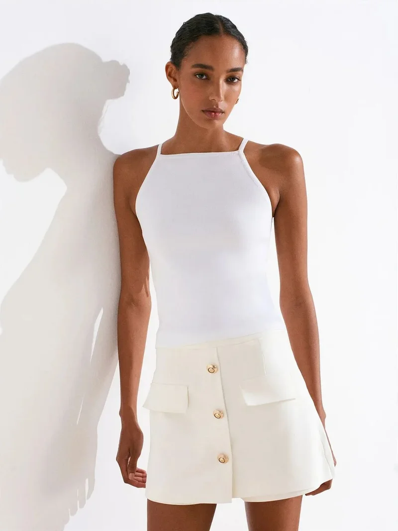 Dilvin DILVIN Slim Fit Halter Knit Blouse With Bow Detail
