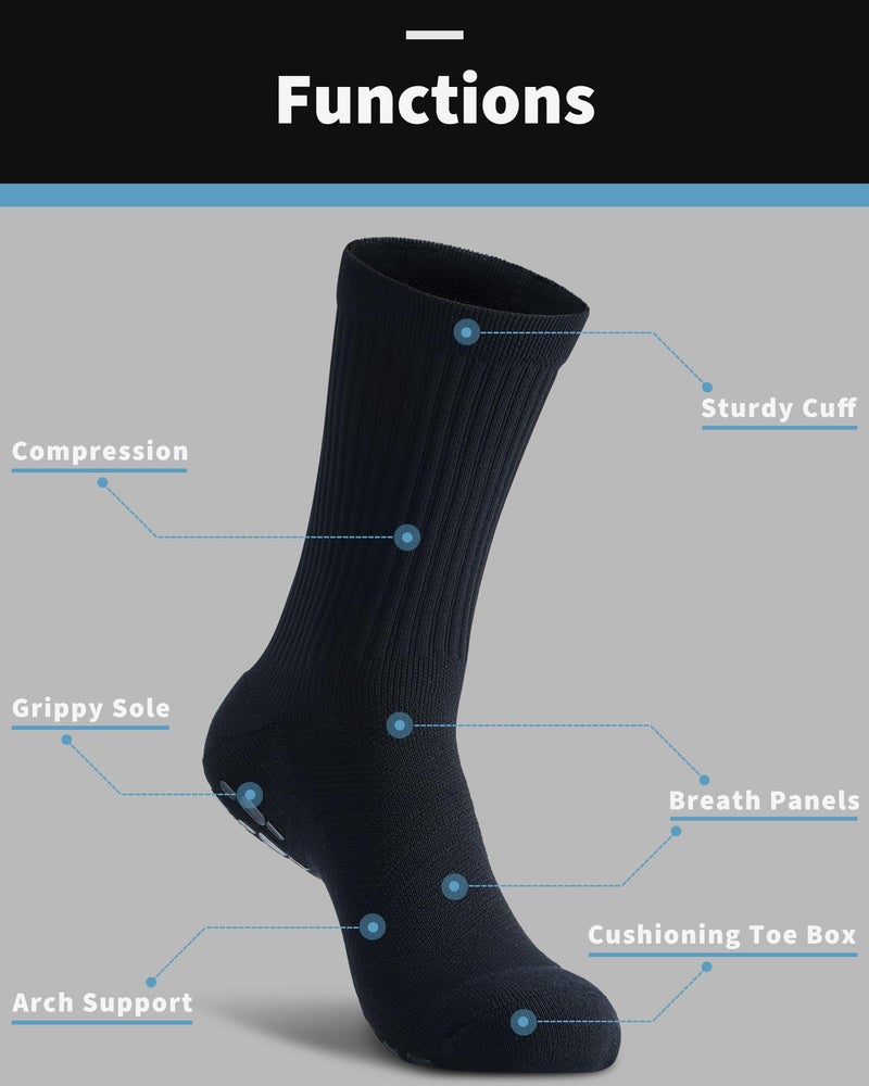 CWVLC Grip Socks Soccer - Cushioned Non-Slip Grippy for Men & Women Athletic - Barre Hospital Sticky Slipper Socks, X-Large, Black, 4 Pairs - Image 4
