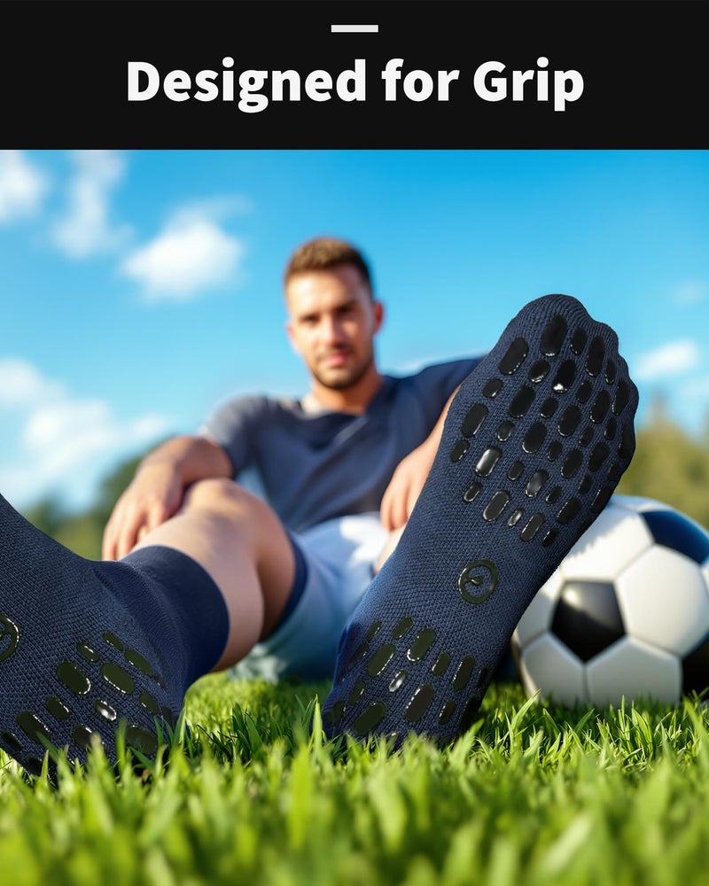 CWVLC Grip Socks Soccer - Cushioned Non-Slip Grippy for Men & Women Athletic - Barre Hospital Sticky Slipper Socks, X-Large, Black, 4 Pairs - Image 2