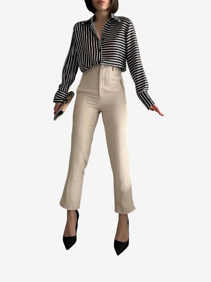 ماي فاشن MY FASHION High Waist Pleated Tailored Trousers